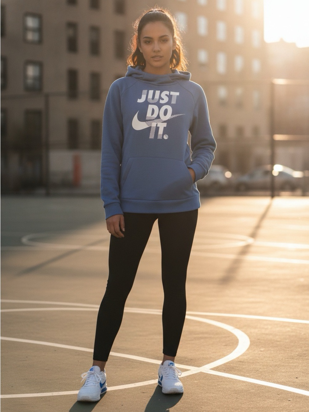 Nike Dri-FIT Women's XL Blue Just Do It Pullover Hoodie Sweatshirt Swoosh